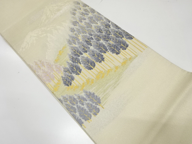 綴れ　遠山に樹木風景模様織り出し　袋帯